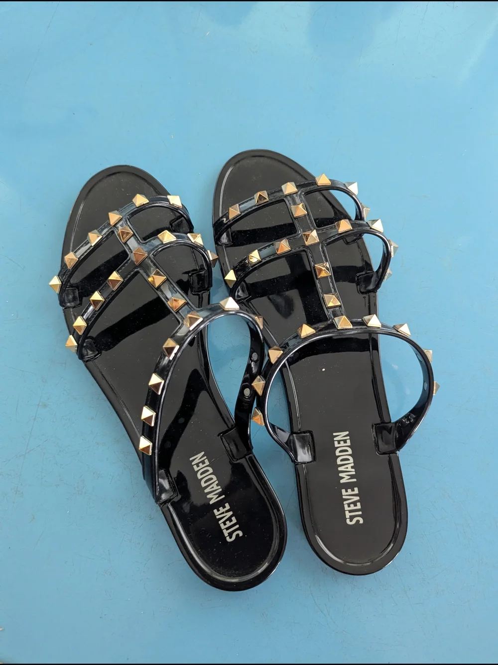 Steve Madden Black Patent Studded Jelly Sandals